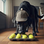 Dog sniffing tennis balls