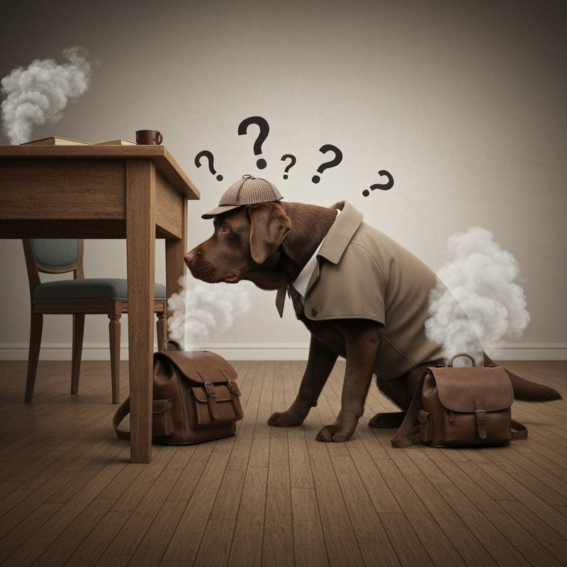 Dog is sniffing a bag