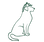 A minimalist line drawing of a sitting dog wearing a plaid deerhound-style hat, shown on a plain white background.